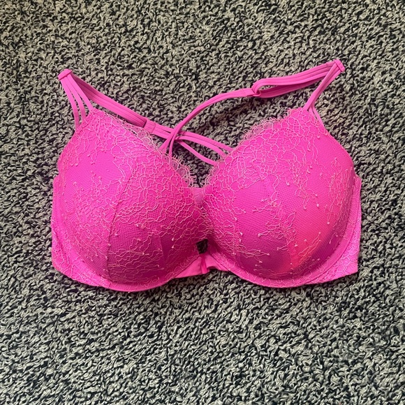 Victoria’s Secret Very Sexy push-up Bright pink front snap racer back 32DD Bra - Picture 1 of 5
